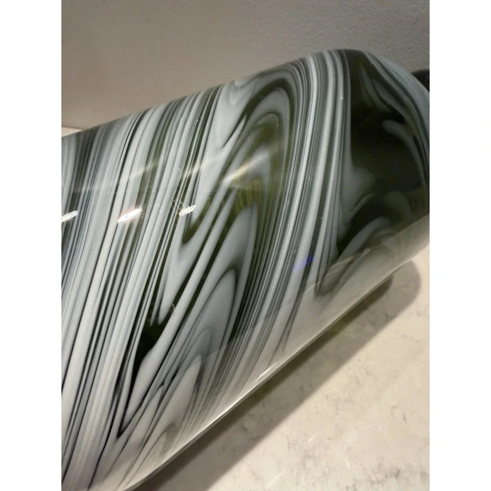 IKEA Avocado Green & White Swirl Blown Glass Lrg Vase Design‎ by Iina Vuorivirta